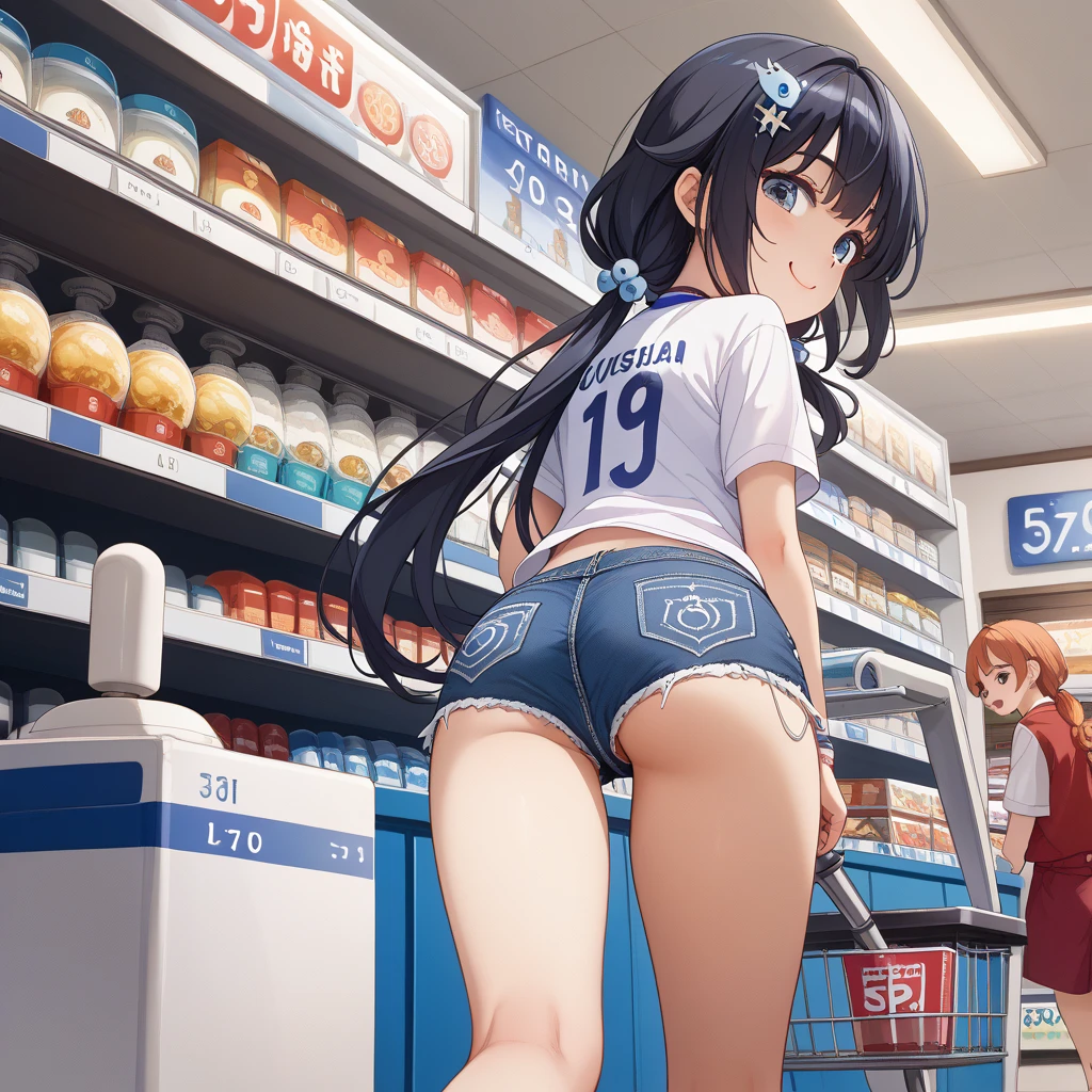 Highest quality、super high quality、16K, Delicious breasts、Facial expressions are random、The place is a convenience store、 Hair color is random、The pose is with pants down、The distance is random、Angles are random、Small face、Very delicate facial expressions、Delicate eye depiction、Highly detailed hair、Erotic、18-year-old female、Glowing Skin、Soft Skin、The only sexy Japanese woman、The clothes are random convenience store clerks、Lower Body、2 women、Sexy ass、The focus is on the butt、焦点はLower Body