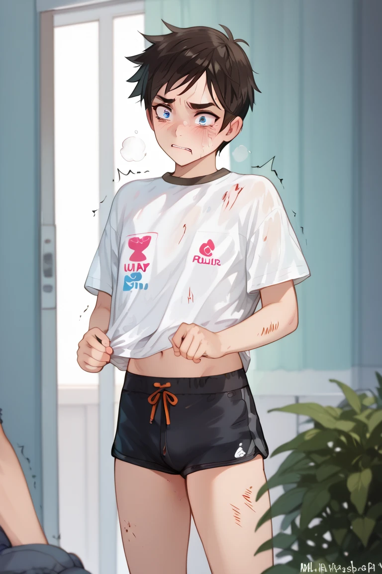 (androgynous), (boyish), beautiful, chubby, (very short hair), (pudgy face), (thick), overweight, beefy, nipples, (cute), (little brat), (naughty brat), (へそ), ぽっちゃりした体, 汗ばんだ体, (臭そうな体), (moobs), (ikemen), (boyish)