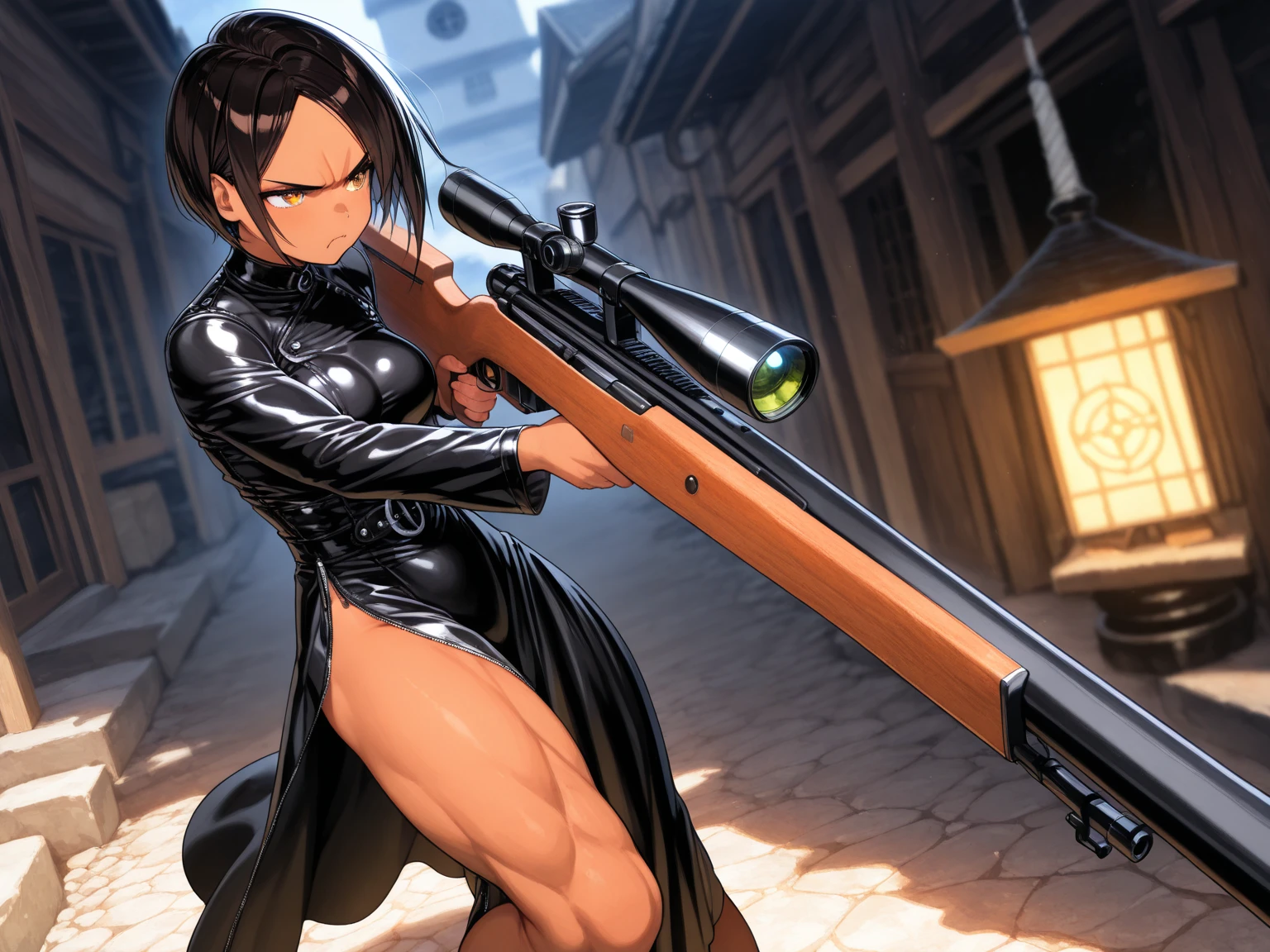 Very detailed, clear, beautiful body, Beautiful nose, Beautiful character design, perfect eyes, perfect face, very high, 4k, Beautiful legs, perfect legs, good hand, perfect hand, Masterpiece, best quality, haveรายละเอียดสูง, illustration, nonsense, perfect anatomy, street fighter, doll set, Chadaloo Doll, doll set, expressionless, empty eyes, look at viewer, red gloves, Emotionless, black Latex, corruption, mind control, female warrior, full body, hypnotized, ความมึนงงที่ไม่haveความสุข, full body suit, Ribbed bodysuit, Both arms are at the sides., obey, perfect woman&#39;s body, extremely glossy Latex, hypnosis, Hipnolora, empty eyes, mind control device, Poses, give up_Pose, slave, standตัวตรง, stand, stand at attention, have, necktie, belt, Latex, Ribbed bodysuit, thigh high, garter belt, fighting posture, Extend your right arm away from your shoulder into the air with your hand straight., soldier, thigh boots, 1 girl, hair accessories, Black-brown hair, short hair, black eyes, alone, 1 girl, Miya Tachibana, from behind, looking from behind, view from behind, is