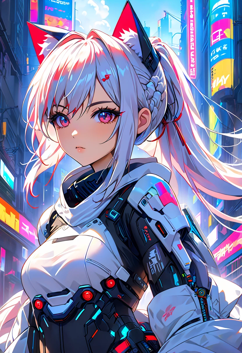 (Realistic, photoRealistic), Ayanami_wang, 1girl in, Blue short hair, white hair ornament, ((White bodysuit, gloves)), Saihar body), Sitting on the ground, (Cowboy Shot),(masutepiece, High quality, Best Quality), (Colorful),(Delicate eyes and face), volumatic light, Ray tracing, the Extremely Detailed CG Unity 8K Wallpapers,Solo((flying petal)),Outdoors, ((Cyberpunk)), Cyber City, ((neon trim)), Night,(Cityscape),frontage,(Opening legs)