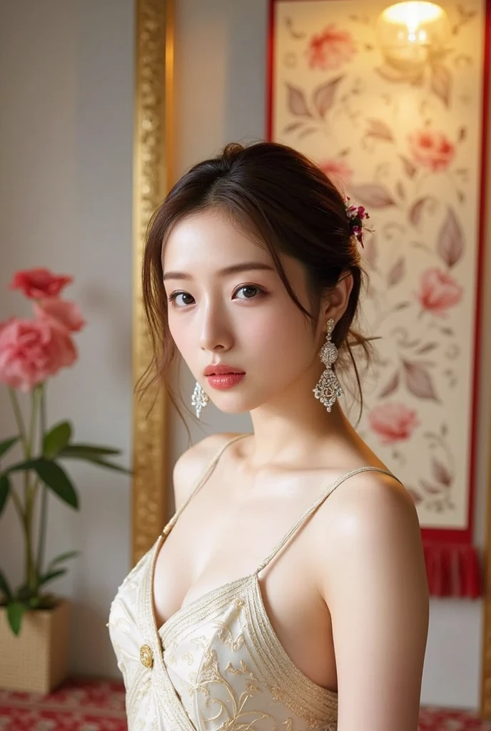 Browsing Caution, body、Full body Esbian、Western-style building, 1 female, Beautiful Japanese actresses, Age 25, Double Eyes,mile, Detailed face, Big earrings，Large Necklace, Flashy makeup using red eyeshadow，light brown delicate middle cut hair，the tips of the hair are wavy，Classy hairstyle，fine grain,Slender actress, Sexy silk embroidered mermaid dress:1.2, Small hips, Lace panties, BREAK ceremony,((masturbate violently, ディルドをput in:1.5)), ((Random sexy poses、put in、Deep joy, Ecstatic eyes:1.2)), ((I close my eyes and breathe hard:1.2))、Ecstatic face、Climax expression, Through clenched teeth、Official Art，Highly detailed CG Unity 8k wallpaper, (masterpiece:1.0),(highest quality:1.0), photo shoot, 8k, Browsing Caution, High resolution, Kodak Portrait 400, Film Grain, Lens flare brilliance, Show Viewer, (looking back:1.6), (close-up face:1.6)