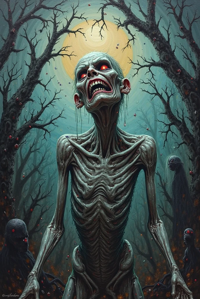 1boy, full body, scp096, bald, creepy, alien, standing, attacking, mouth and eyes wide open, standing in a field, grass, sun, daylight, <lora:scp096:1>