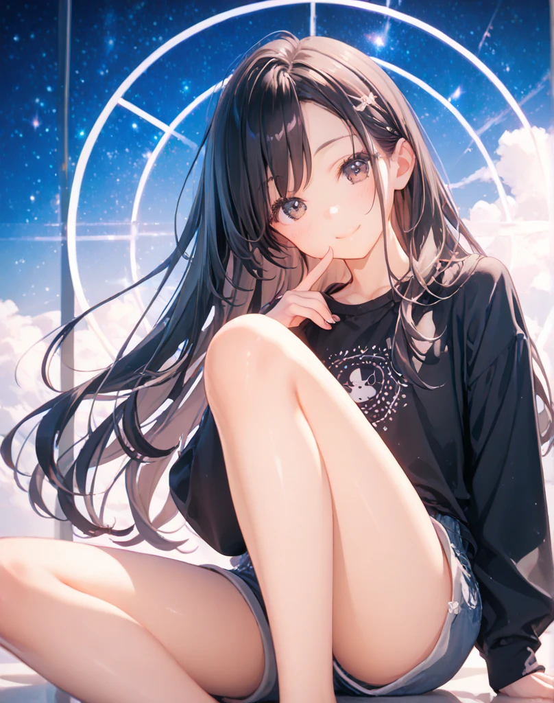(in 8K、top-quality、​masterpiece:1.2)、(realisitic、Photorealsitic:1.37)、高精細CG統合8K壁紙、(HQ Skin:1.8、shiny skins)、8KUHD、Digital SLR、Soft lighting、hightquality、Film grain、FujifilmXT3(Professional Writing:1.6)、ultra-detailliert、女の子 1 人、cute little、独奏、mid night、Beautiful detailed sky、Detailed Cafe、sitting on、date、(Nasal blush)、 (smile1.15)、(Keep your mouth shut)small tits、beautiful tbig eyes、Floating Hair NovaFrogStyle、