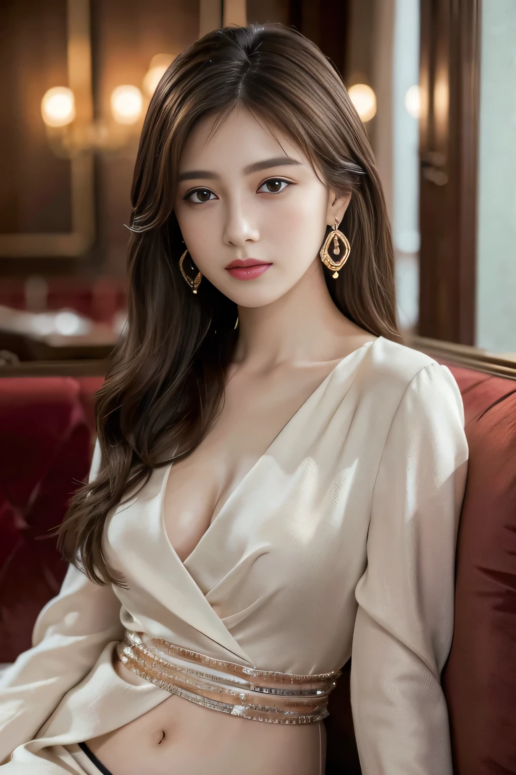 High-quality work,Realistic works,Super premium graphics,8K HD CG works,high quality graphics,High-definition and exquisite CG works,10x pixels,Ultra-fine details:1.1,Advanced technical details:1.1Realistic photo effects,Interior lighting effects:1.5,natural soft light:1.5. Light effect(Virtual light effects:1.8),ultra high resolution,shining dress,sliver long hair,silber hair,transparenthair,high detailed hair(Quality hair details:1.1)Clear eyes,Double eyelids look good,Sharp eye makeup, Create exquisite eyelash makeup, tthin eyebrows, Ultra-detailed eyes,a tall nose, lovely red lips, rosey cheeks, With delicate makeup on her face , pretty face, The face shape is perfectly proportioned,(Advanced facial details:1.1)cheshire cosplay costume, cosplay, dress, chinese clothes, thighhighs, fur capelet, hair ornament, red high heels, ((knee shot)), 8k, masterpiece, original photo, best quality, detail:1.2), ((Shot at random angles)), lifelike, Extremely detailed CG unified 8k wallpapers, depth of field, movie light, lens flare, Ray tracing, (extremely beautiful face, beautiful lips, beautiful eyes), intricate detail face, ((ultra detailed skin)) 1 girl, in the darkness, deep shadow, beautiful korean girl, kpop idol,(Very slim figure:1.3), plump breasts, (bright smile), (City night, (neon lights), (night), beautiful korean girl, white diamond earrings, diameter bracelet, Dia Necklace, clear eyes, Walk, (big eyes), right hand, anatomically correct ,Women's artwork,Dress full body video,Realism,Amazing Cleavage,My eyes are very bright today