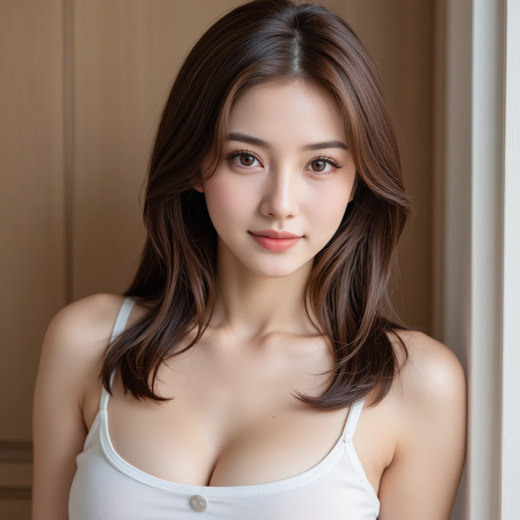 (highest quality、table top、8k、best image quality、Award-winning work)、one beautiful woman、25 years old、perfect dynamic composition、big and full breasts、[clavicle]、Tight gray V-neck knit、Perfect V-neck knit sweater、smile looking at me、Blurry urban background、standing elegantly、droopy eyes、natural makeup、Ultra high definition beautiful face、Ultra high-definition hair、Super high-definition sparkling eyes、Super high definition glossy lips、accurate anatomy