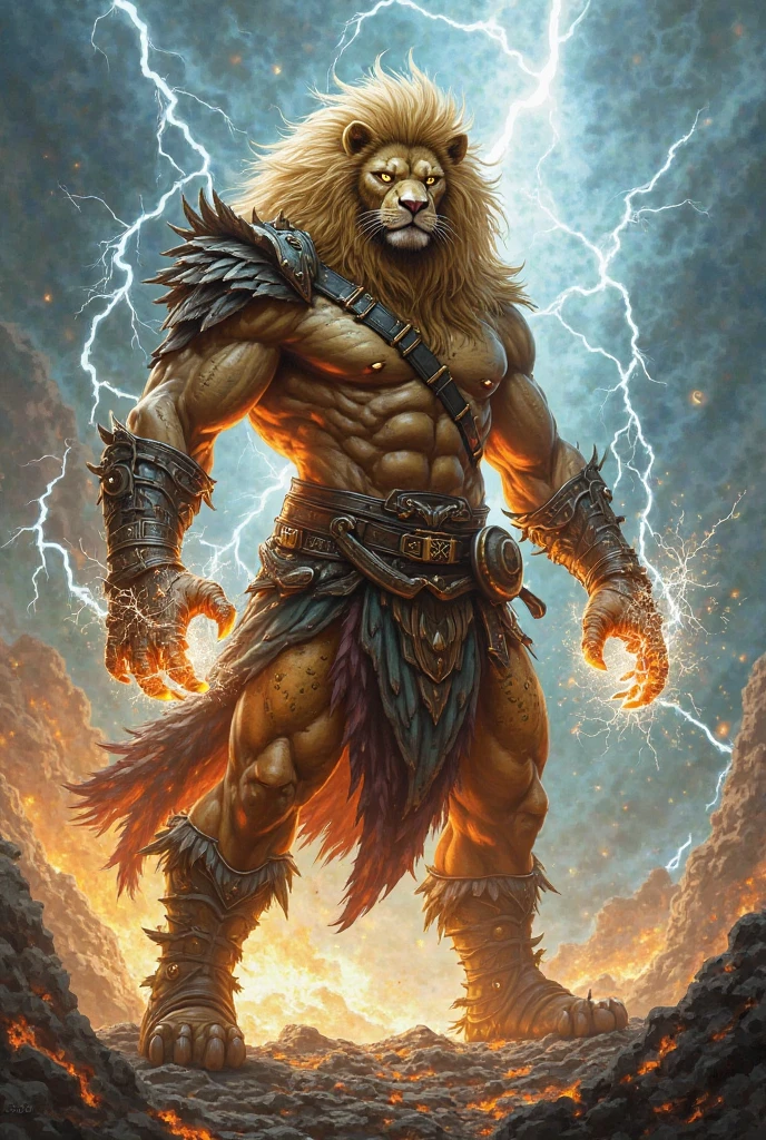 Lion thor god of thunder  with hammer 