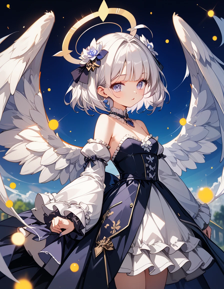 Highest quality, Super quality, 16K, Incredibly absurd, Very detailed, 2.5D, delicate and dynamic, church, Brightly colored stained glass, Small faint lights and flying fireflies, night, Starry Sky, milky way, nebula, shooting star, Flowers, birds, wind and moon, Extremely delicate facial expression, Delicate eye depiction, Upper body close-up, erotic, sole sexy lady, healthy shaped body, 22 years old lady, YoRHa 2b, 170cm tall, huge firm bouncing busts, white short hair, black hair band, YoRHa 2bのコスチューム, black short skirt, black leather long boots