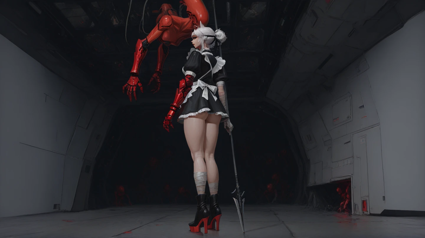 zombie young girl, furiously and greedily tearing the robot's flesh, tearing it into pieces, stripping the robot's body parts. postapocalypse.