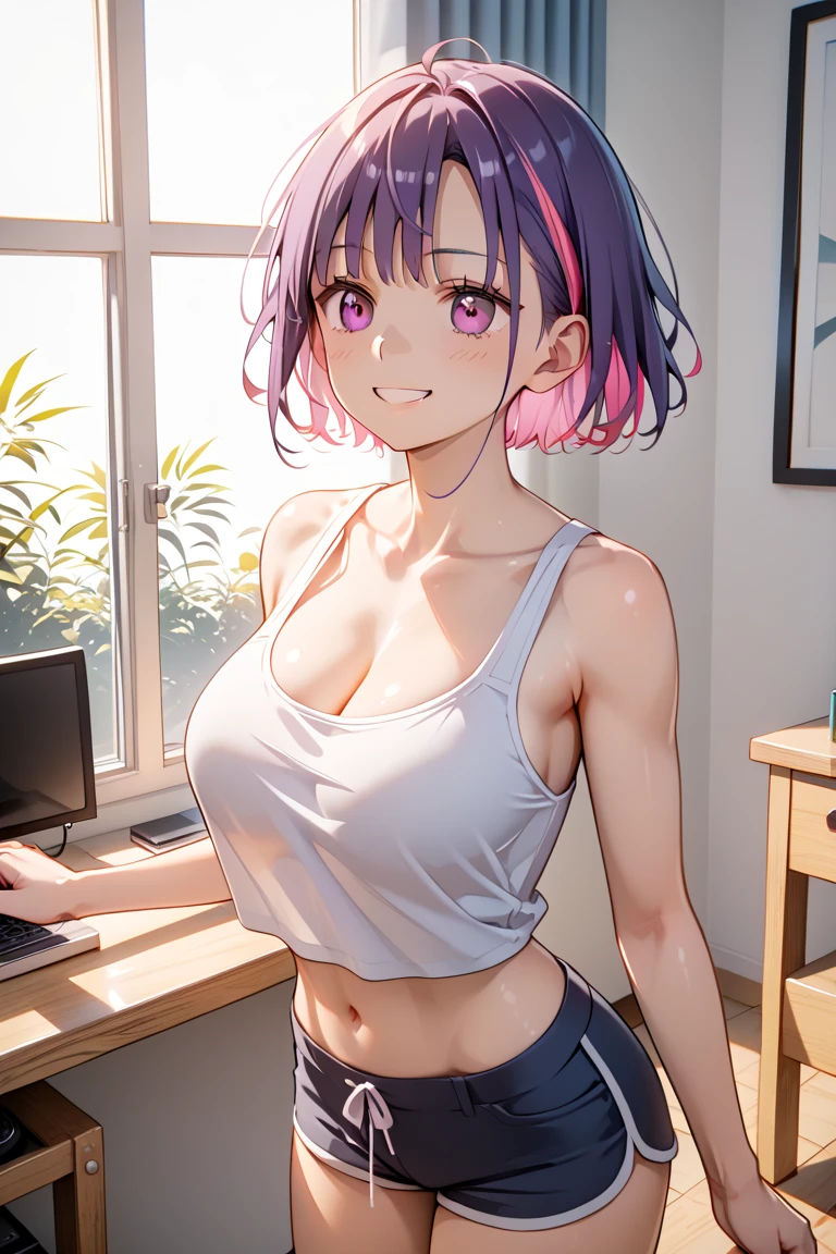 akaneshinjou, shinjou akane, light purple hair, (pink eyes:1.2), short hair,
realisticlying、17 year old girl、A little bigger chest、Wearing an off-white competition swimsuit、Smile、Background Swimming Boolean、Sexy Posing
BREAK indoors, city,
BREAK looking at viewer, BREAK (masterpiece:1.2), best quality, high resolution, unity 8k wallpaper, (illustration:0.8), (beautiful detailed eyes:1.6), extremely detailed face, perfect lighting, extremely detailed CG, (perfect hands, perfect anatomy),
