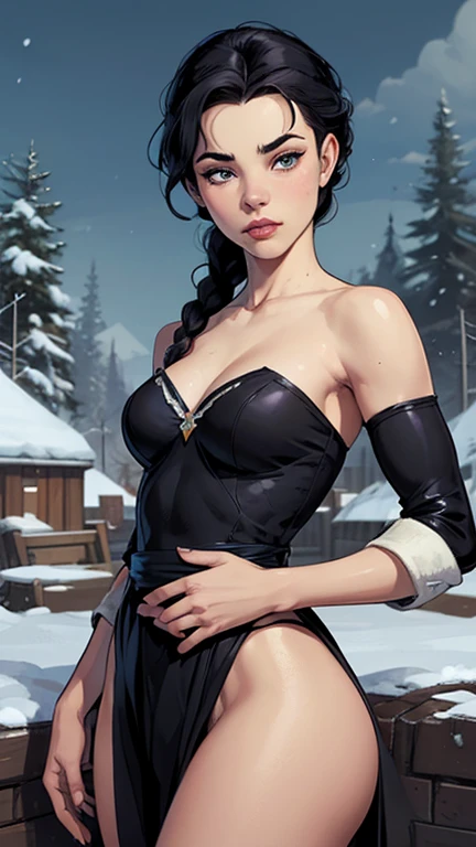 A self-portrait sketch of gal gadot, age 23, black hair with a ponytail wearing dheer lace lingerie, silver necklace. She’s a playmate, men magazine model.slim body.
Outside In a snowy village, winter landscape, starry night, northern lights.
Perfect anatomy, perfect hair, perfect breast, perfect body, perfect hands, perfect face, UHD, retina, masterpiece, accurate, anatomically correct, textured skin, super detail, high details, high quality, award winning, best quality, highres, 16k, 8k,.