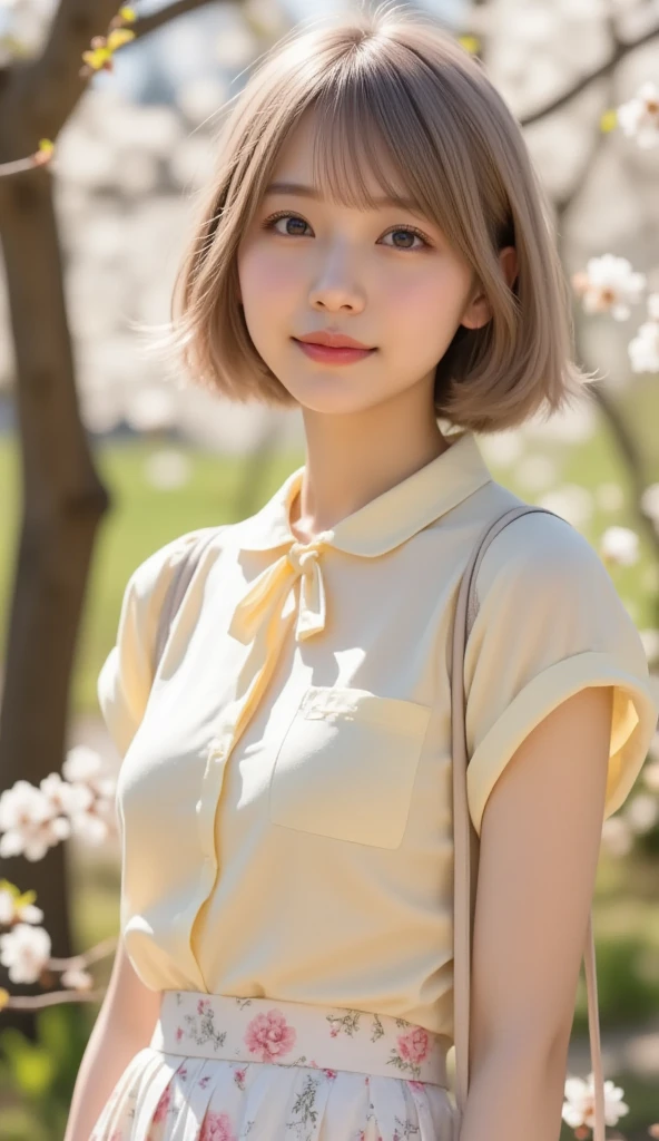 Realistic, masterpiece, highest quality, (sitting on a wooden bench on a tree-lined street, The background is blurred:1.3), (1girl:1.3), Photo of a woman smiling happily, (Droopy eyes:1.3), Beautiful and detailed, (Dark Eyes:1.3), Long eyelashes, Eyelash extensions, (Hidden eyelid wrinkles:1.3), (Blonde, short hair, middle part:1.3), (Black jersey, don't tuck your shirt in:1.3), (Portrait from the chest up:1.3)