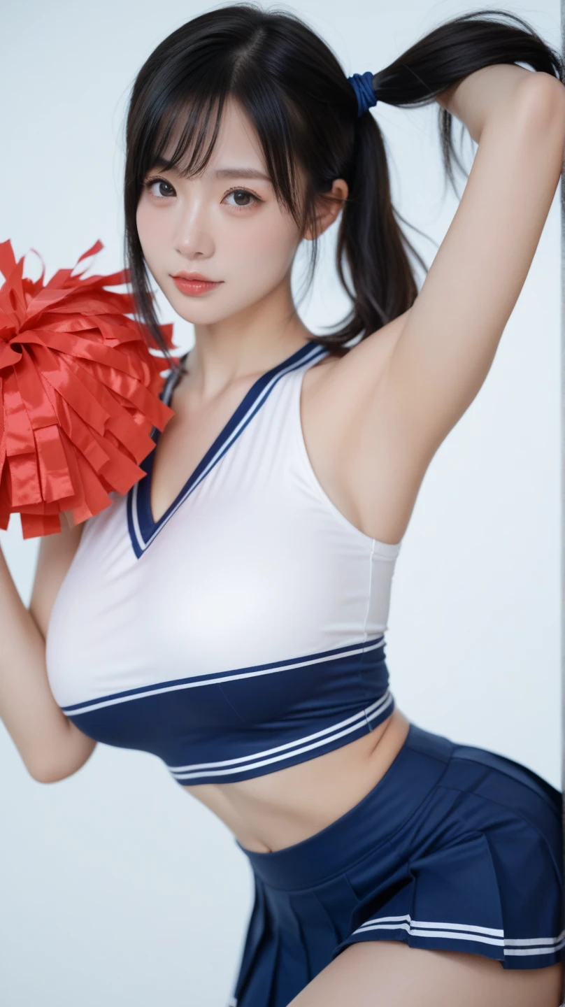 (((Highest quality))), (((masterpiece))), (((Ultra-high resolution))), (((Realistic)))、(((Realistic:1.4))), (((Big Breasts:1.3))), (((Photo album)))、(((8k))), Beautiful lighting, Bright lighting, Voluptuous, Beautiful woman, (((Short Bob))), (((Brown ash))), Beautiful Skin, Fine skin, 魅惑的なsmile, Background blur, smile, Hair over the ears, beautiful girl, (((Fair skin))), Plump body, (((Cheerleader))), Plump thighs、Patterned、I love plump
