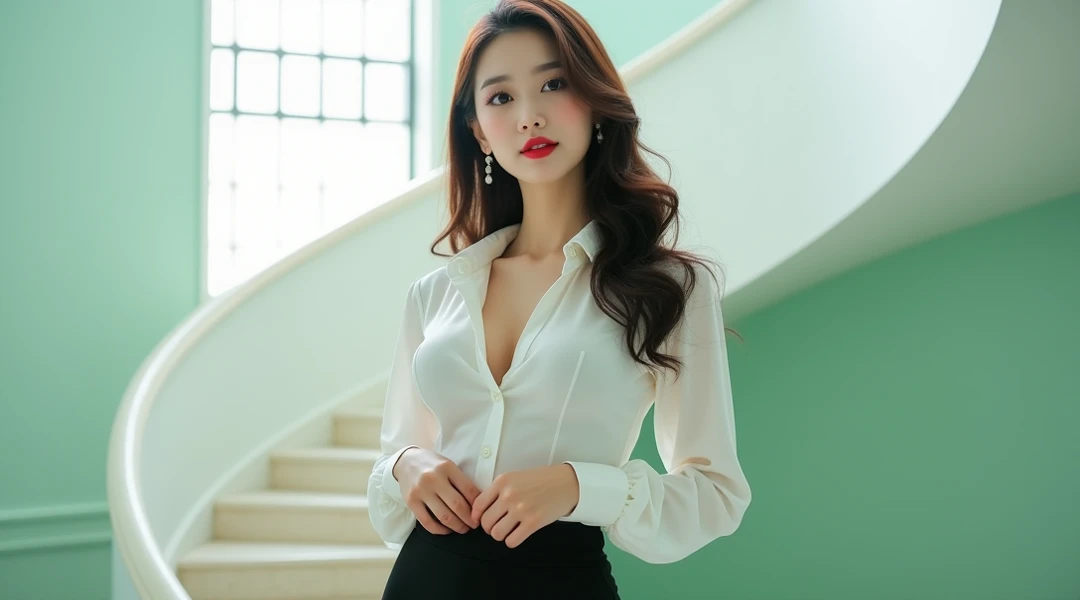 tmasterpiece,Highest image quality,super detailing,Enchanted smile,amazing face and eyes, cosmetics, (extremely detailed beautiful face), (The sexiest look), deep understanding,Naked of breast,(Best quality:1.4), (ultra - detailed), (extremely detaild的 CG unified 8k wallpapers), The content is very detailed, RAW photos, professional photoshooting, ((Open see-through suit)), (Open sexy lace transparent business shirt),Stepped skirt,Indoor and below, (Office room, Dark Office, rays of moonlight), (nigh sky), depth of fields,face flushed,raised eyebrow,Very shy,blond hair blue eyes,Sexy female secretary,looking at viewert,Dreamcatcher earrings,epic,concept-art,Upturned breasts,nice breasts,Beautiful udder,