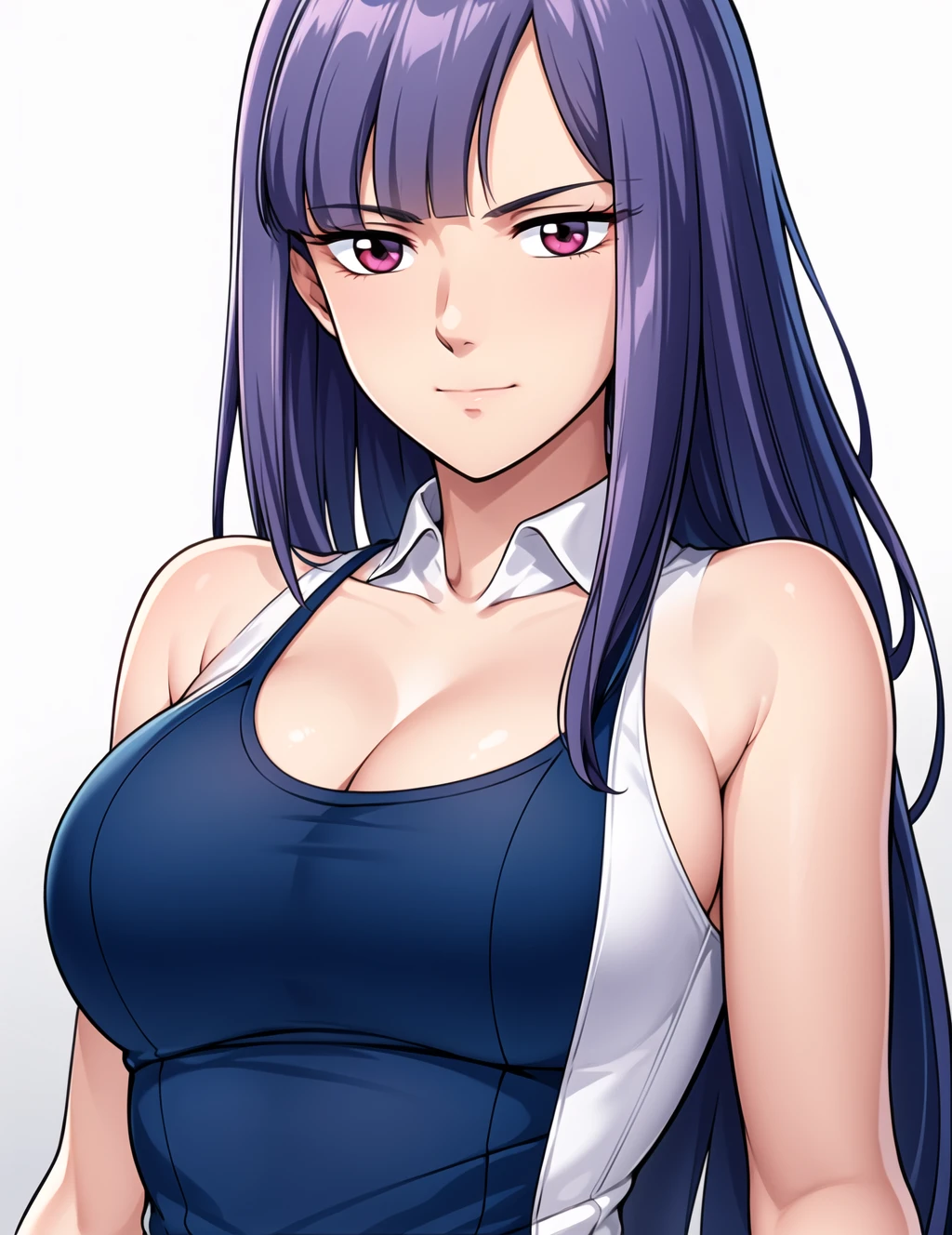 Show your armpits,table top, highest quality, very detailed_nffsw_unity_8k_ wallpaper, very detailed _ eye, Evangelion: 3.0 can \ (do not have \) Redo, girl, alone, Misato Katsuragi, 茶色のeye, indigo hair, big breasts, cross necklace,, mature woman, older, Upper body,