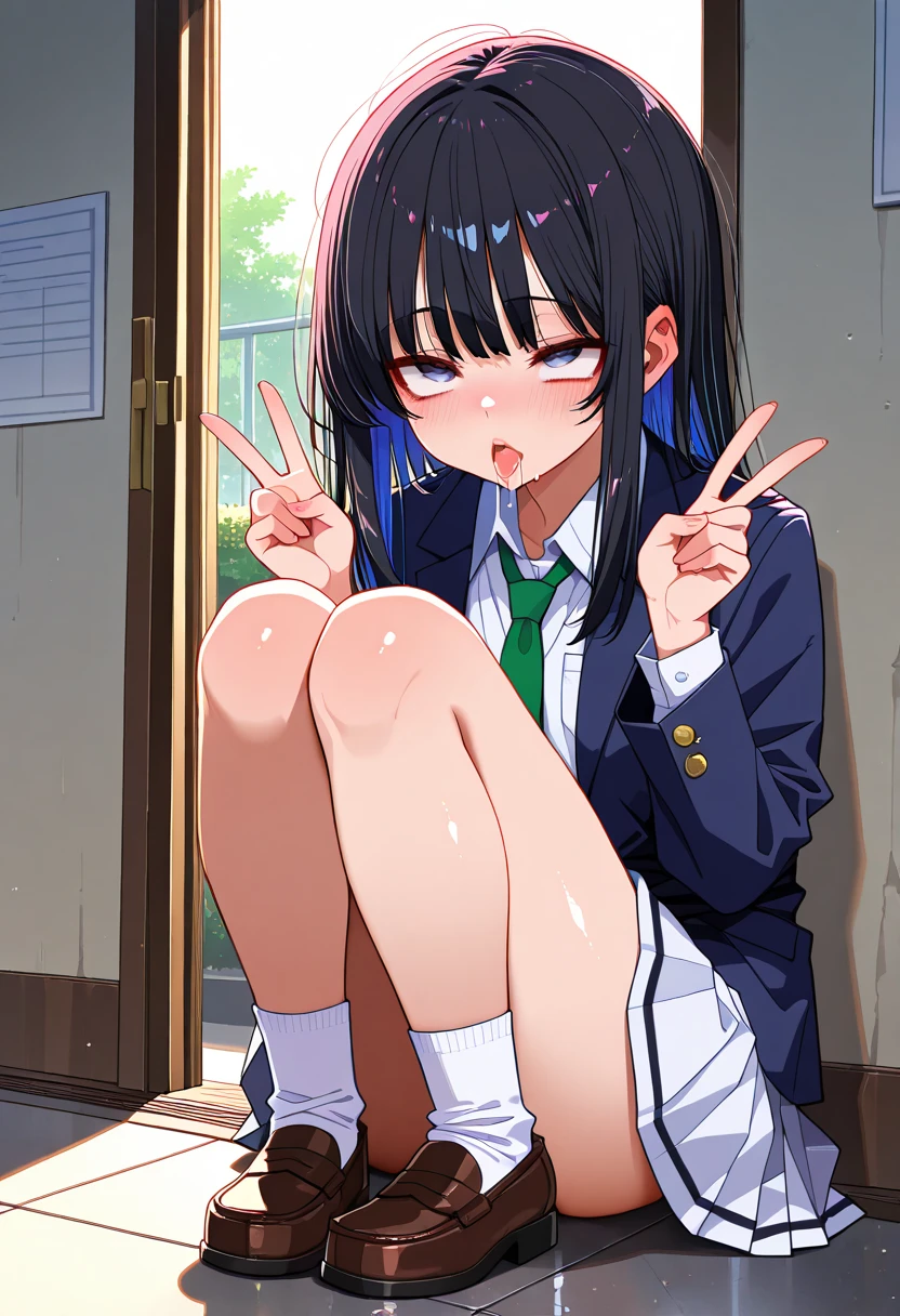 NSFW,One girl,(school uniform:1.5),pantyhose,Micro Mini Skirt,Small breasts,(Perfect hands),(Perfect Anatomy),(masterpiece),(highest quality),Embarrassed,blush,School,classroom,Leg spread,(Ecstasy face:1.5),(Peeing:1.2),(Sweat:1.5),Open your mouth、Sticking out tongue