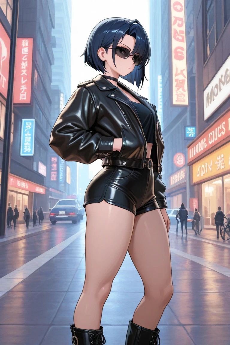 der riese art, 非常に詳細なder rieseショット, der riese, Shorthair, Giant woman bigger than a skyscraper, Wearing rimless glasses, Colossal tits, Big ass, Bikini swimwear, very small metropolis, Trying to destroy a miniature metropolis, Full body depiction, nffsw, giga der riese, der riese, Stomping City,crash city,Small town,micro city,