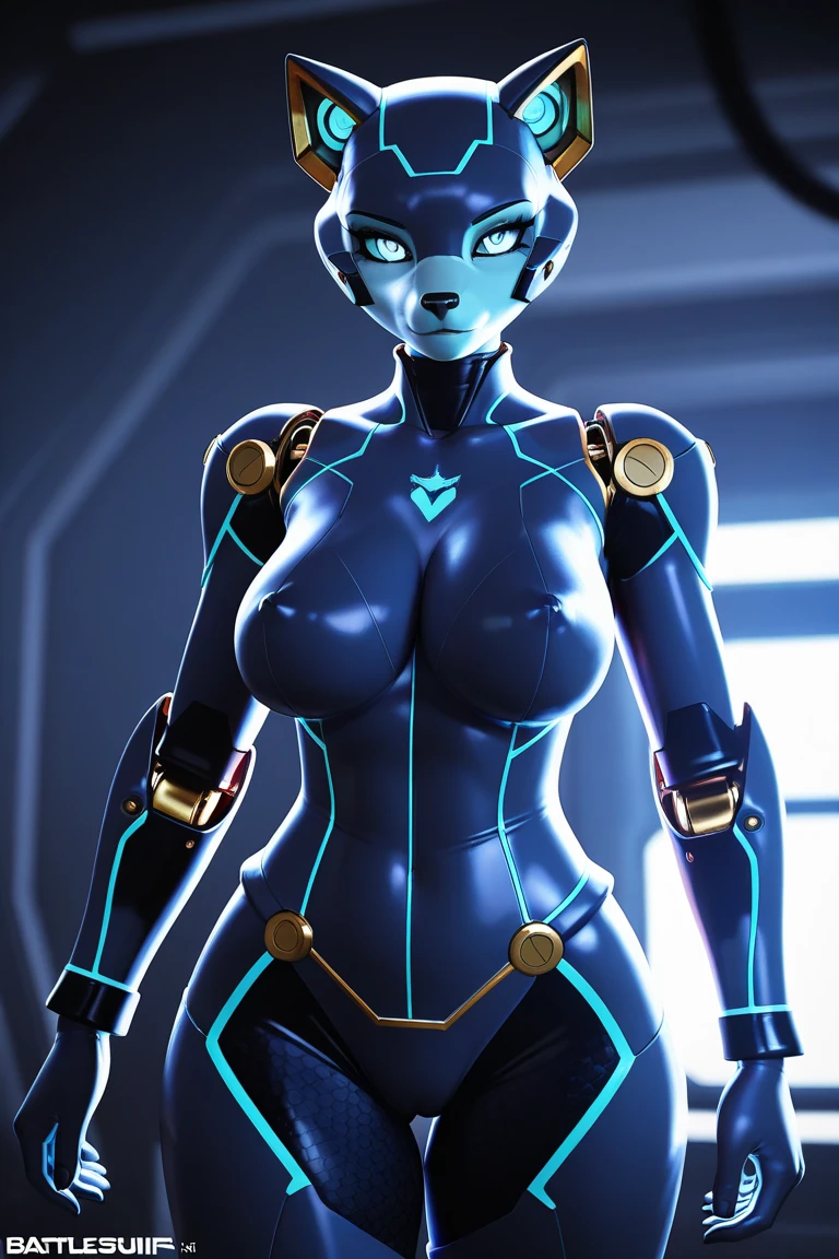 girl, with big breasts, light blue spy suit, dark skinned ebony