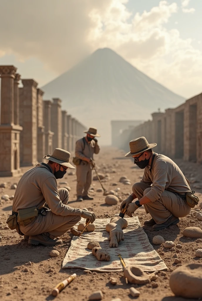 Several men are cutting up a skeleton corpse of a man., archaeological expedition, photograph archeology history of a corpse skeleton man frame, long shot, by Edward Corbett, Award winner, , intense scene, in the place