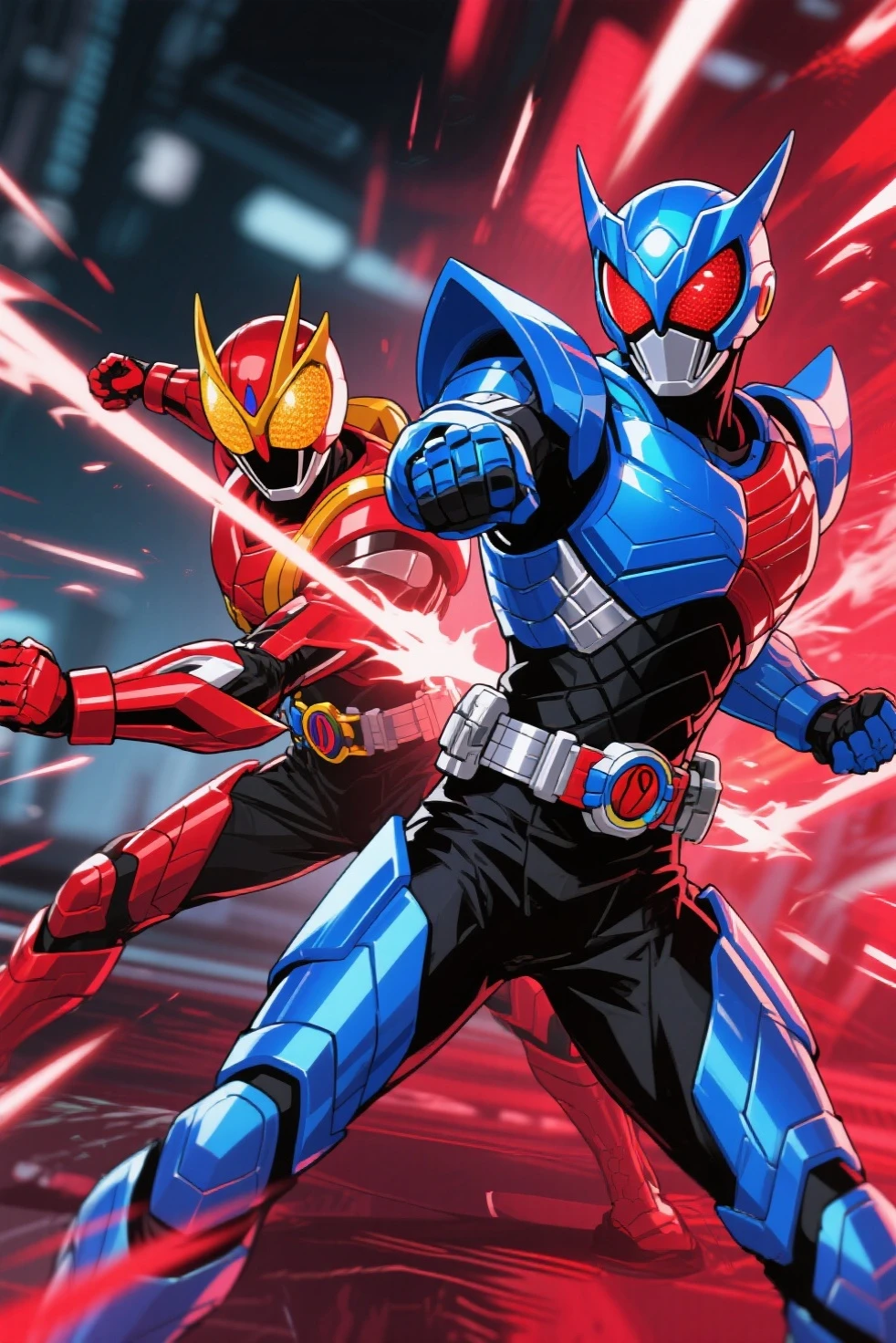 Chica power ranger rosa, chico power ranger azul hombre, pose epica, explosion, anime