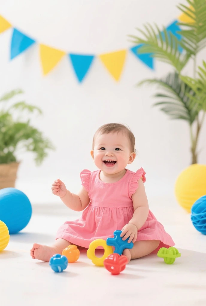 Ten year old girl in lingerie playing with toys in a playpen