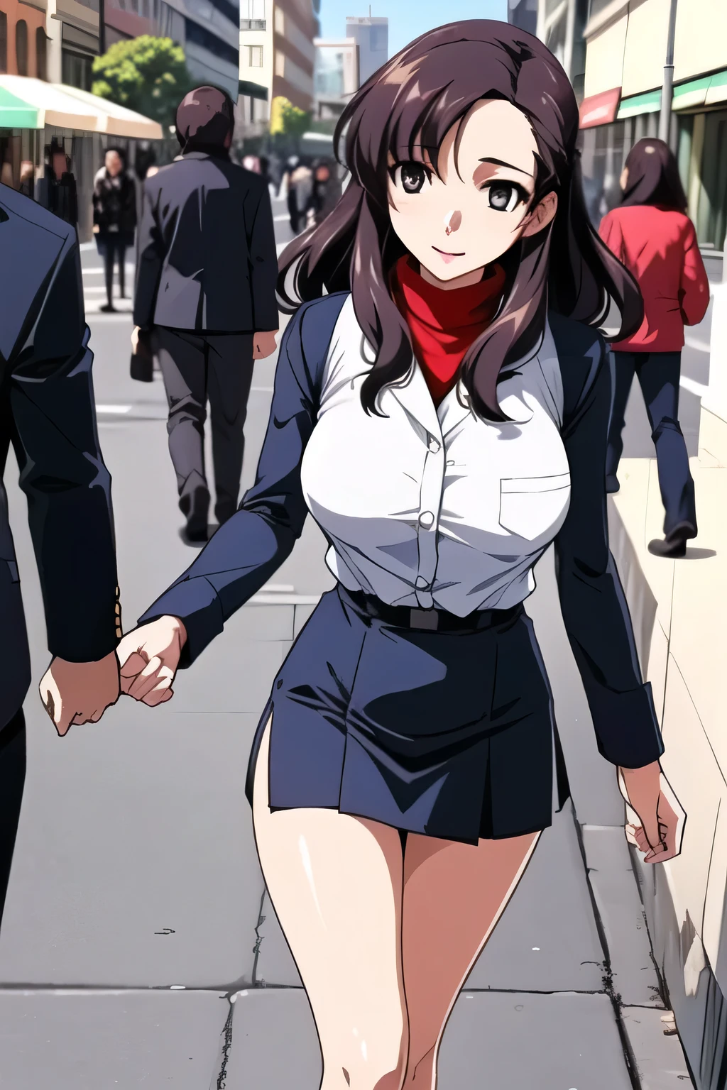 yorbriar, yor briar, black hair, (red eyes:1.5), earrings, white hairband, hairband, smile ,short hair with long locks 
BREAK coat , flashing , nakedflashing ,  black bra and panties , exibitionism  , big breasts, wide hips , milf body ,((( crowded public , everyone looking))) , embarassed 
BREAK outdoors, city, sky, sun, clouds,
BREAK looking at viewer, (cowboy shot:1.5),
BREAK (masterpiece:1.2), innocent eyes , beautiful face
