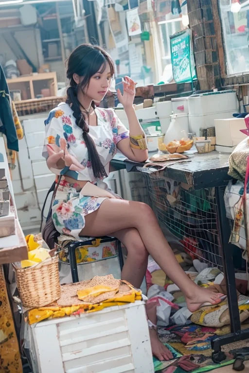 mid day,I sat on a stool from a roadside stall,Looking at a lot of pedestrians,vehicles