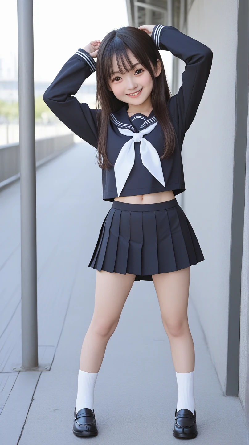 Masterpiece、Highest quality、Woman 1、Super detailed、nsfw、View from directly below the woman、Long legs　Black Hair　Japanese 、skirt、skirt lift、skirtを自分でリフト、vagina、Pussy、clitoris、Female organ　Soft thighs、Large Breasts、Beautiful Belly、under boob sailor uniform、Underboob　ceiling