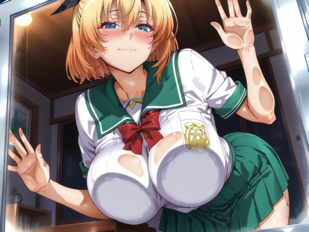 (1girl, 独奏:1.5), Fourth floor Nakano,, bangs, short hair, Blue eyes, hair between eyes, hair ribbon, hairband, orange hair, (green ribbon:1.5), nsfw , large breasts, nipple, crying, frozen, (Sweating profusely, Love juice, Wet Woman, female ejaculation) Naked, church, Wedding hall, 独奏, Peeing, lactation, projectile lactation