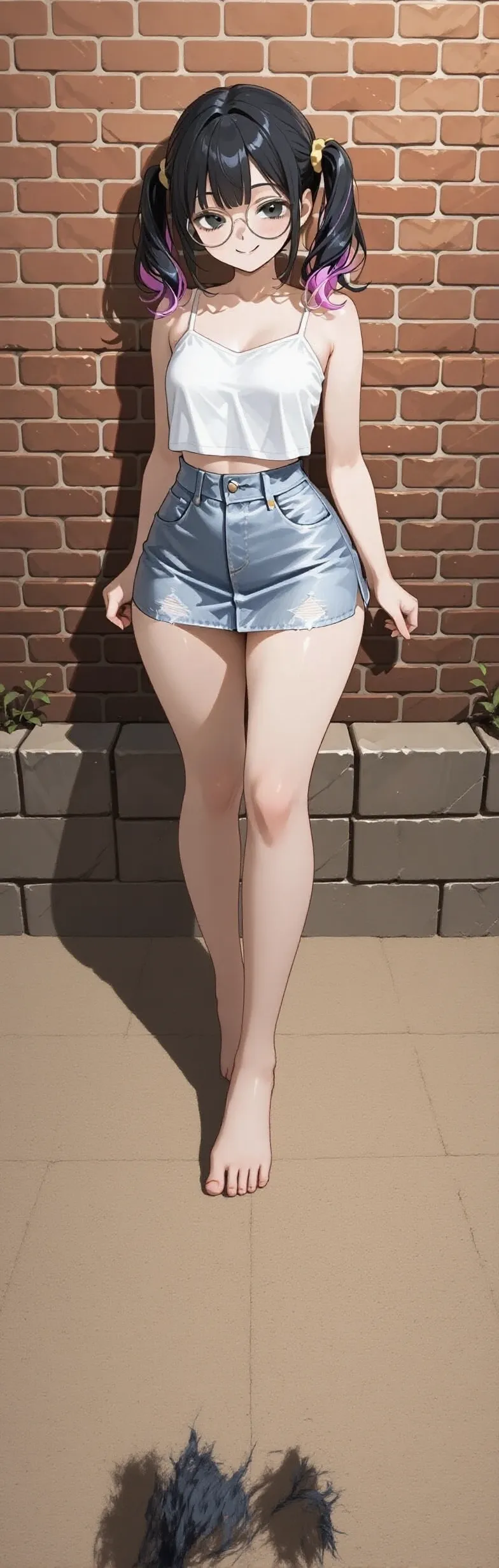 1girl, cabelos pretos, wet body hug shirt, denim shorts, cidade, absurdos, alta resolução, ultrasharp, 8k, master part