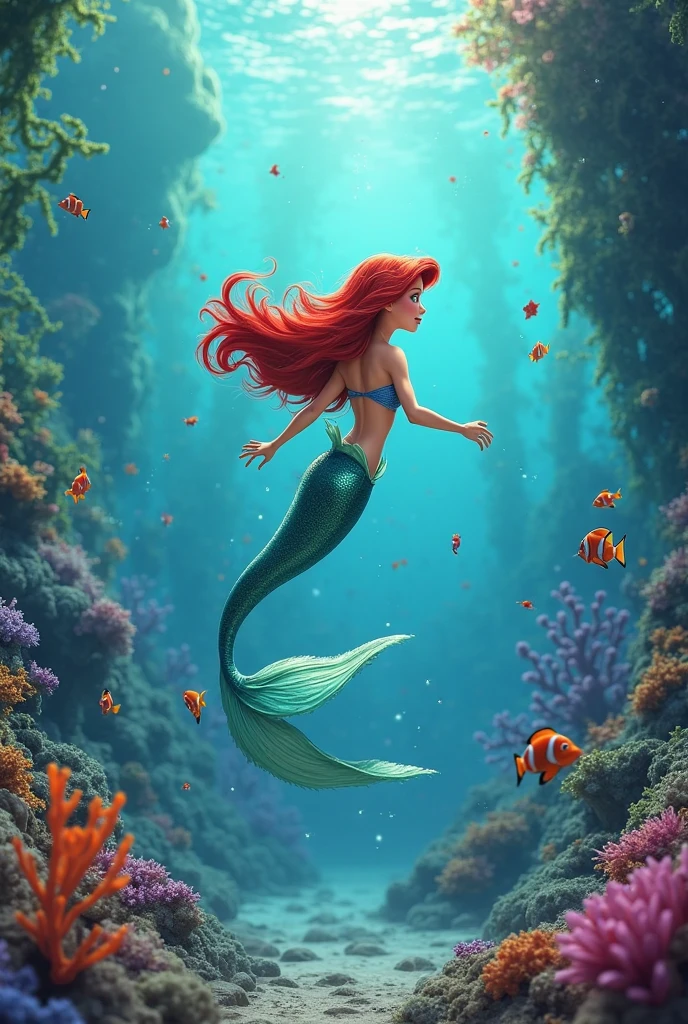 Mermaidand nstarfish in on the The top of the sea
