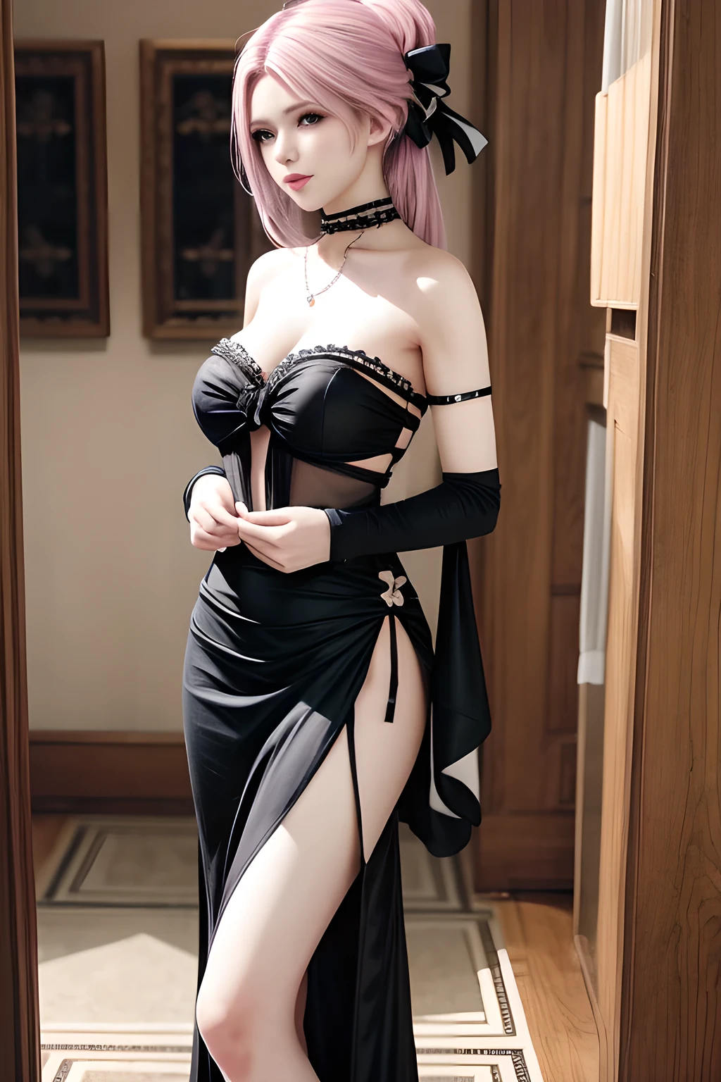 Dark style、Succubus、Devil's Daughter、Bat Wings，(((Demon Hornlack-rimmed round glasses))))、(((Colossal tits)))、(Devil's Tail),（Woman lying on bed）1 girl, Silver hair, striated hair, Bangs, Blunt bangs, Long hair, Pink hair, aqua eyes, longeyelashes, Purple eyes, makeup, Smile, Parted lips, Realism, Verism, surrealism, depth of fields, One-person viewpoint, retinas, masutepiece, ccurate, Anatomically correct, Textured skin,（Coarse short sweater）Floats off the shoulders、off shoulderlack tight skirt（（Full Body Angle））、stick out buttocks）、（shapely breasts,)、((sexypose)))、(camel's toe), tongue、Vaginal orchids、Runny Vaginal Discharge、Blowing tide、Very beautiful breasts、Grasp your breasts with both hands、sexual excitement、 Expressions、shinny skin。realisitic、(Kpop Idol)、Medium Hair、(Pink blush)、(illuminating)、(solo)、dynamicposes、((erectile nipple))、(Puffy eyes:1.２)、 (Slim legs)、erotick