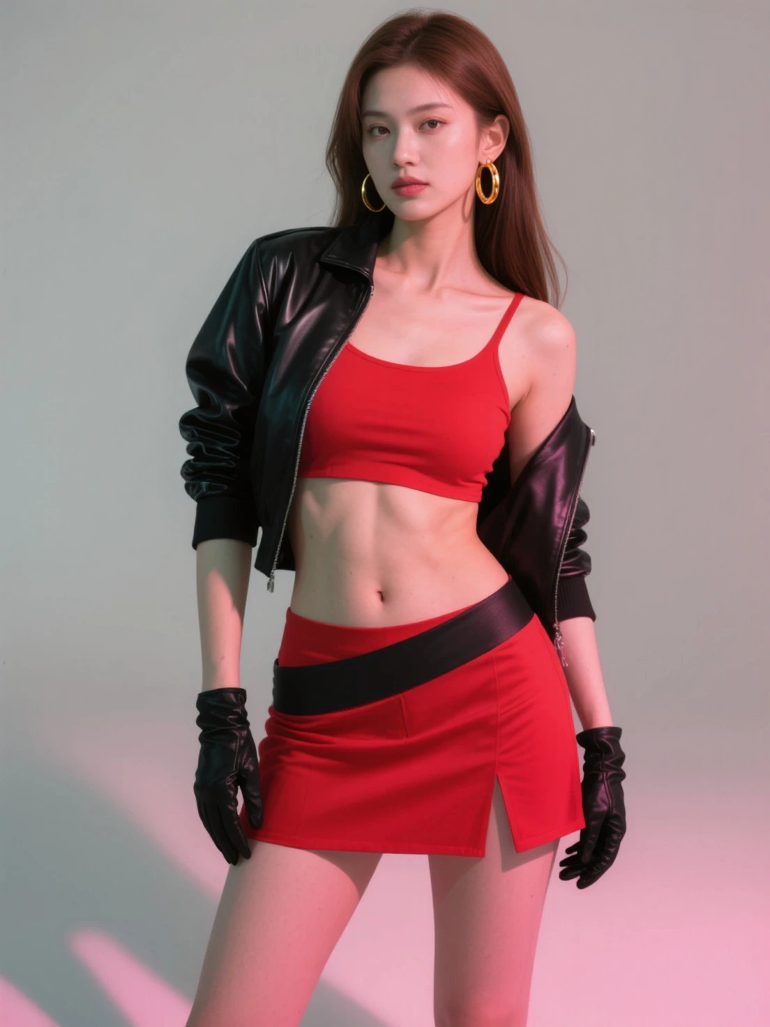 Beautiful, brown eyes, brown, (best quality, ultra-detailed), (realistic:1.37), beautiful and detailed face, ultra-realistic texture, delicate face, delicate body, red lipstick, bright colors. High definition, 8K