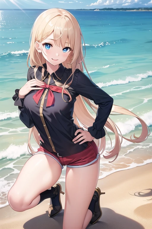girl,(masterpiece,Highest quality),Street,(Brown Skin),(Completely naked),Bare shoulders、hat、Gal,Brown eyes、Blonde、smile、passionate、hat、Swimwear,long hair、(Underboob),Big Breasts,Cleavage,Micro Camisole、looking at the camera、shoes、Micro Mini Denim Shorts,solo、Are standing、barefoot,Swimwear