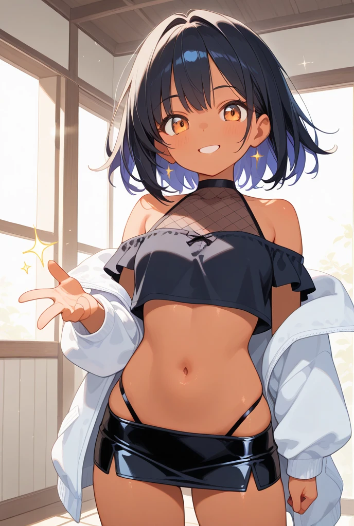 Girl with black hair showing her panties to the camera