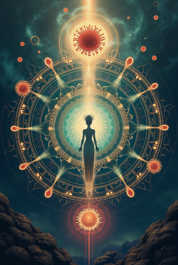 The girl is connected to a large number of wires connected to the network, She is like a puppet controlled from above, A glowing halo in the back of her head, frontal, In the style of Alphonse Mucha