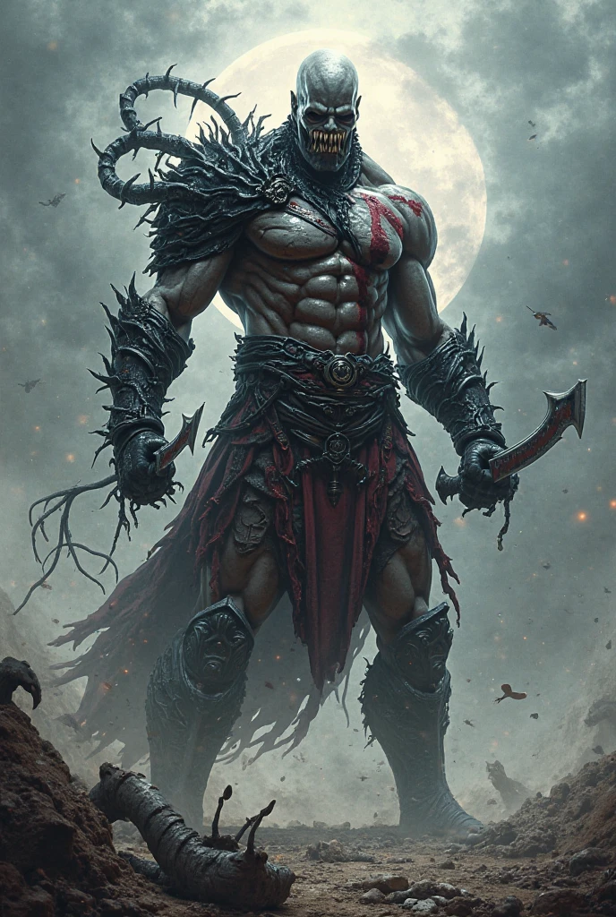 PueDes Diseñar un personaje para D&D, que sea De raza triflin, hombre De clase barbara, De una altura De 1.84 cm, De ojos color negros, dark blue emo hair, amante De la cultura, sostenienDo Dos hachas De mano llenas De sangre, De piel color moraDo, que tenga una eDaD De 25 años, carganDo un espaDon en la espalDa, De apariencia DelgaDa, young appearance