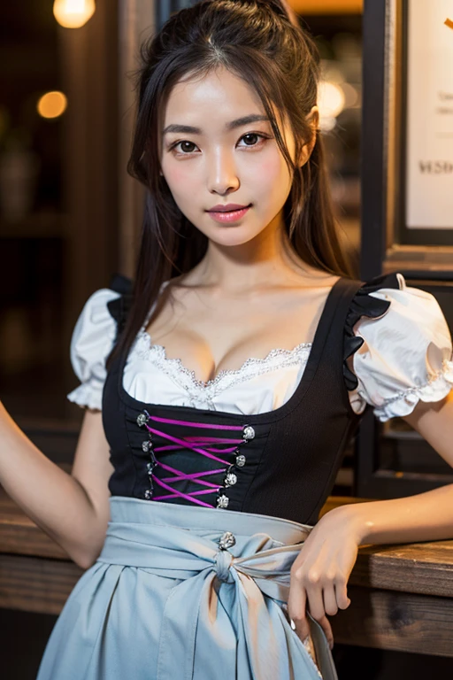 Beautiful sexy girl, long dark hair, oktoberfest, dirndl, sexy outfit, deep cleavage