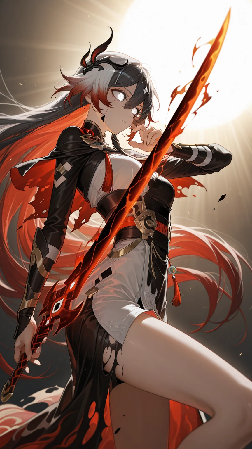 beautiful, masterpiece, Highest quality, Highly detailed face, Perfect lighting,One girl, alone, matoi ryuuko, Seraph of the Black, A flipped up black skirt, Redhead, senketsu, Torn clothes, Underbust,White panties in full view,Leg spread,Fine wrinkles in the crotch,Embarrassing、blush、shame、A lot of people