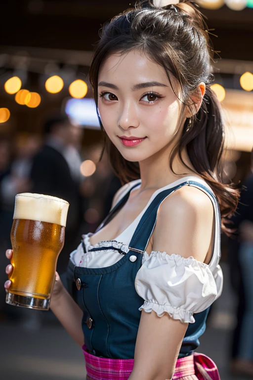 make an art of people at a street party with German decor and lots of beer