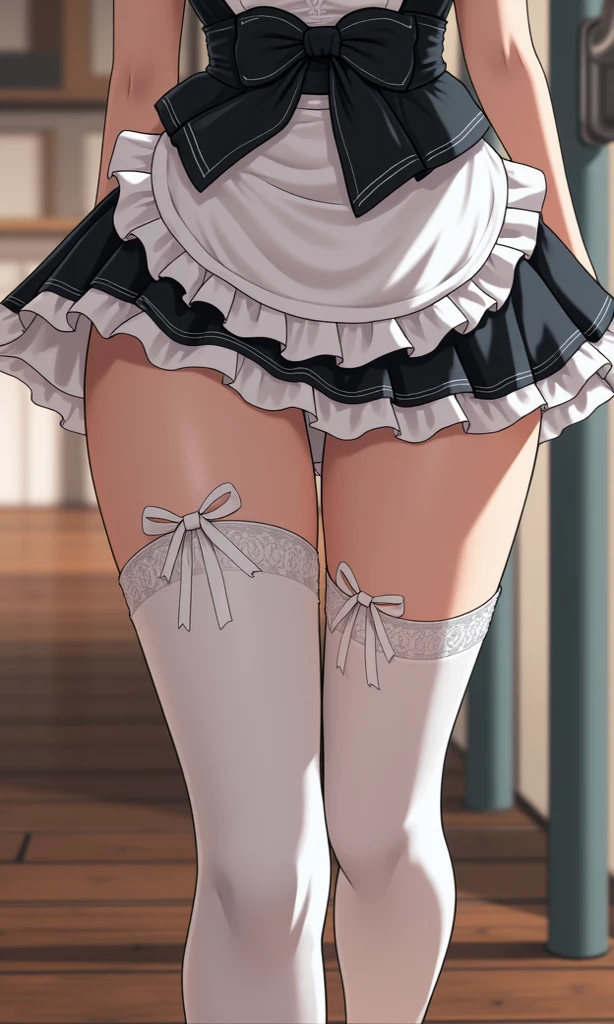 (masterpiece), (Best Quality), (ultra-detail),(disheveled hair),(Illustration), (1 cute girl), (Fashionable clothing), Standing, Fashion Model, Looking at Viewer, (interview), (vip room),Beautiful detailed eyes, Delicate beautiful face, Smile, (Shining), Focus on Face, Ponytail, (blond), Bangs, (hairaccessories), (delicate and beautiful very see-through maid dress and mini skirt :1.4), The best lighting, Best Shadow, (Stand nipple:1.4), (Delicate and beautiful embroidered lace panties show through:1.3), cleavage, (upskirt, from below:1.5)