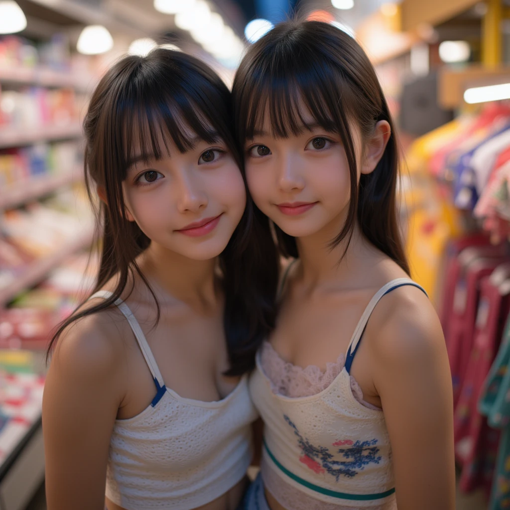 2 girls in ,(See the whole thing:1.3),(In front of a vending machine in the night town:1.4),Happy smile, Blue eyes, masutepiece, Best Quality, Detailed, Lori, Two junior high school students,(2 girls in:1.8),( Wet with sweat:1.2), (seminude:1.4),Lori, (Very small:1.7),(Big:1.3),(Cute contact lens girl with long wavy hair:1.4),(Cute girl with short cut and glasses:1.4),(we are a team:1.6), (小柄:1.5),(Mansuji muscle:1.4),(Looks beautiful:1.3),(No Underwear:1.4),(Beautiful salmon pink erect nipples:1.4),(A little pubic hair is visible:1.6),(crouching down,(In front of a vending machine:1.6),(They both put out little pumps.:1.6)),(two girls touching their breasts:1.5),(Small underwear:1.4) ,(small nipples are visible:1.2),(You can clearly see her delicate and beautiful salmon pink pussy...:1.4),(you can see them clearly:1.4),(I can see pubic hair growing:1.3),(Open your legs wide:1.5),(The two are naked:1.4),japanse, small brest, Vulgar