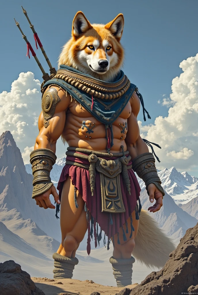 ((Highest quality)), Wolf Beast、kimono、Fully visible loincloth、Standing in the grassland