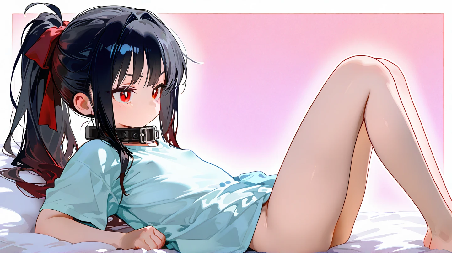 , , cookie garnish, (black hair), (black clothes), ((red eye)), ((short hair)), bare shoulder, ((dark skin)), bottomless, nothing underneath, pussy juice, Night, Squatting, ((open vagina)), embarrassed, Belly sample, seeing from below, Bare feet, barefoot, masturbating,