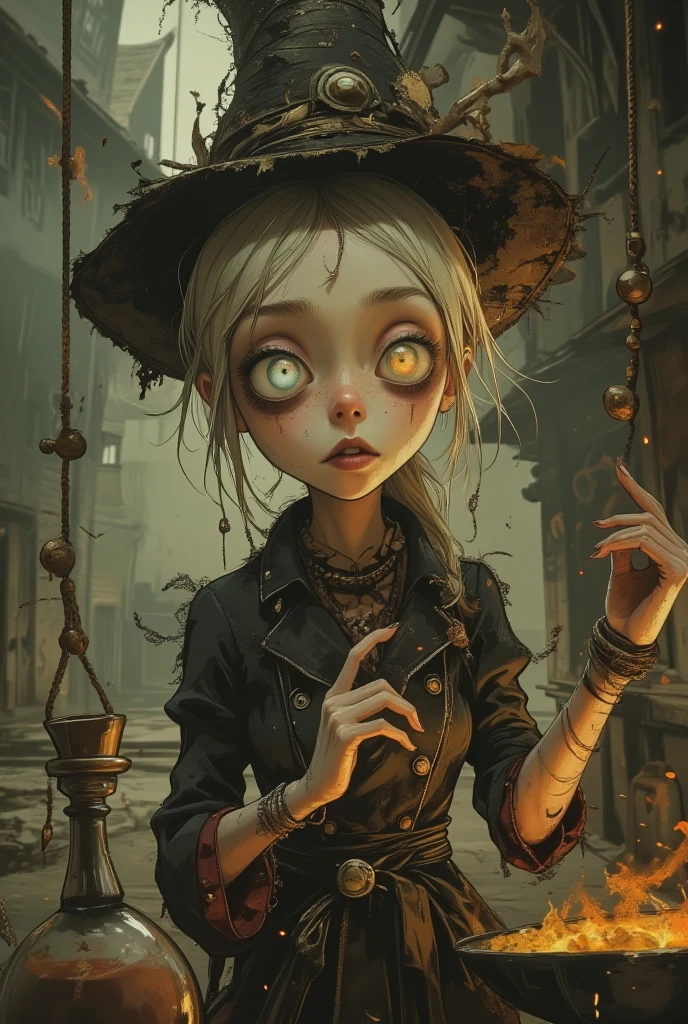 cart00d, solo, looking at viewer, skull, big eyes, female focus, teeth, artist name, signature, sharp teeth