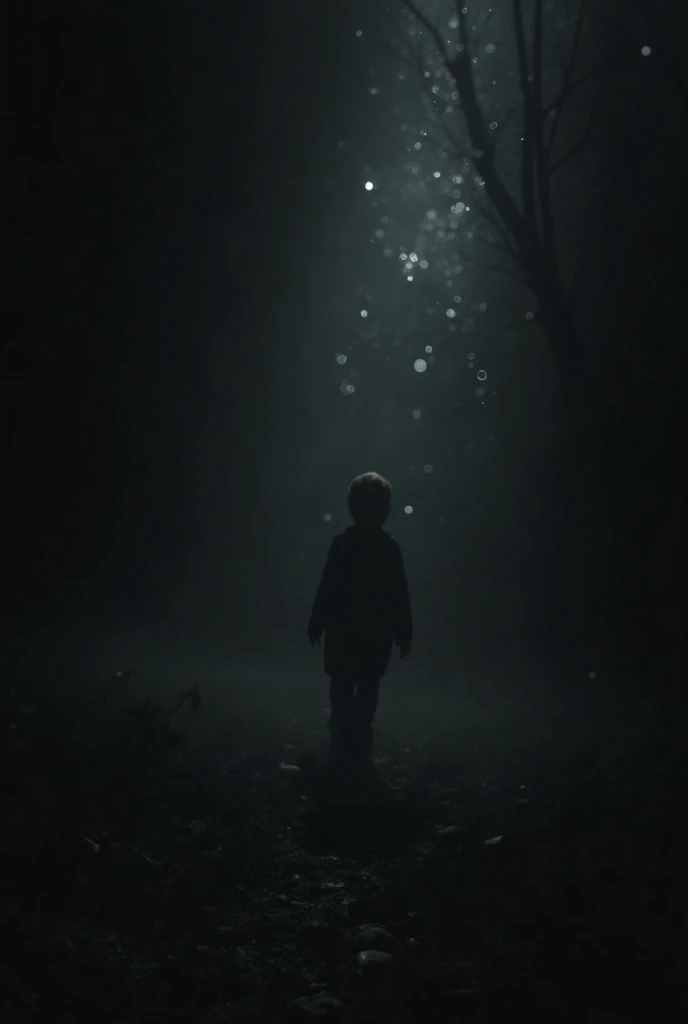 a young boy observing behind a tree with great fear at night, detailed face, hyperrealistic, dramatic lighting, moody atmosphere, cinematic, dark and gloomy, chiaroscuro lighting, dramatic shadows, dramatic contrast, dark forest, moonlight, fog, detailed environment, photorealistic, award winning, 8k, best quality