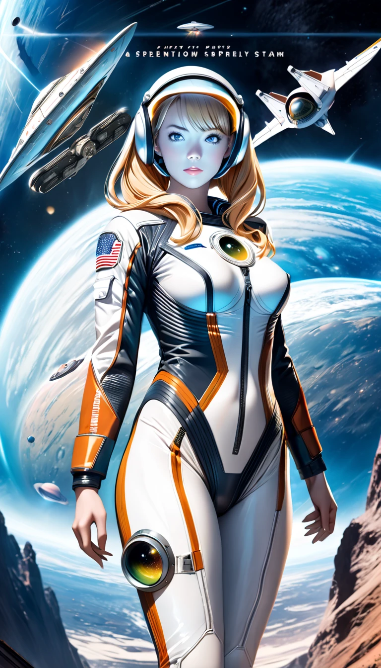 Beautiful blonde girl in space costume