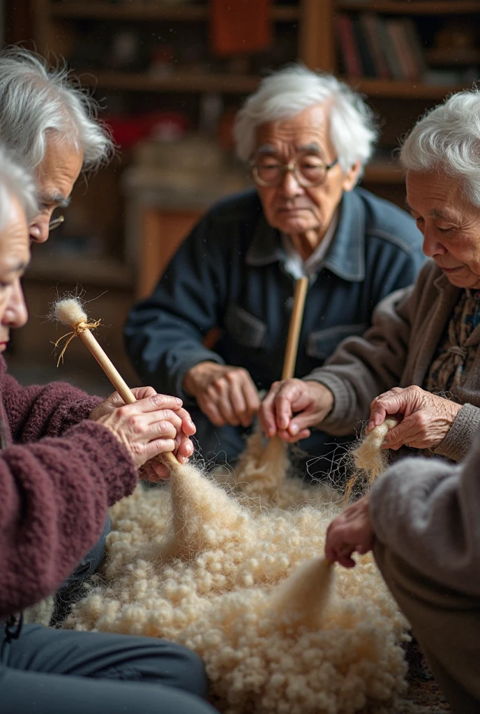 Act like the Three Fates of Greek mythology, known as Clotho, Lachesis and Atropos, three sad old women, weaving a golden thread, the woman on the left cuts the thread with scissors in her hand, the woman on the right with a ball of spinners weaving the wires, masterpiece, anatomically correct, award-winning, best quality, high resolution
