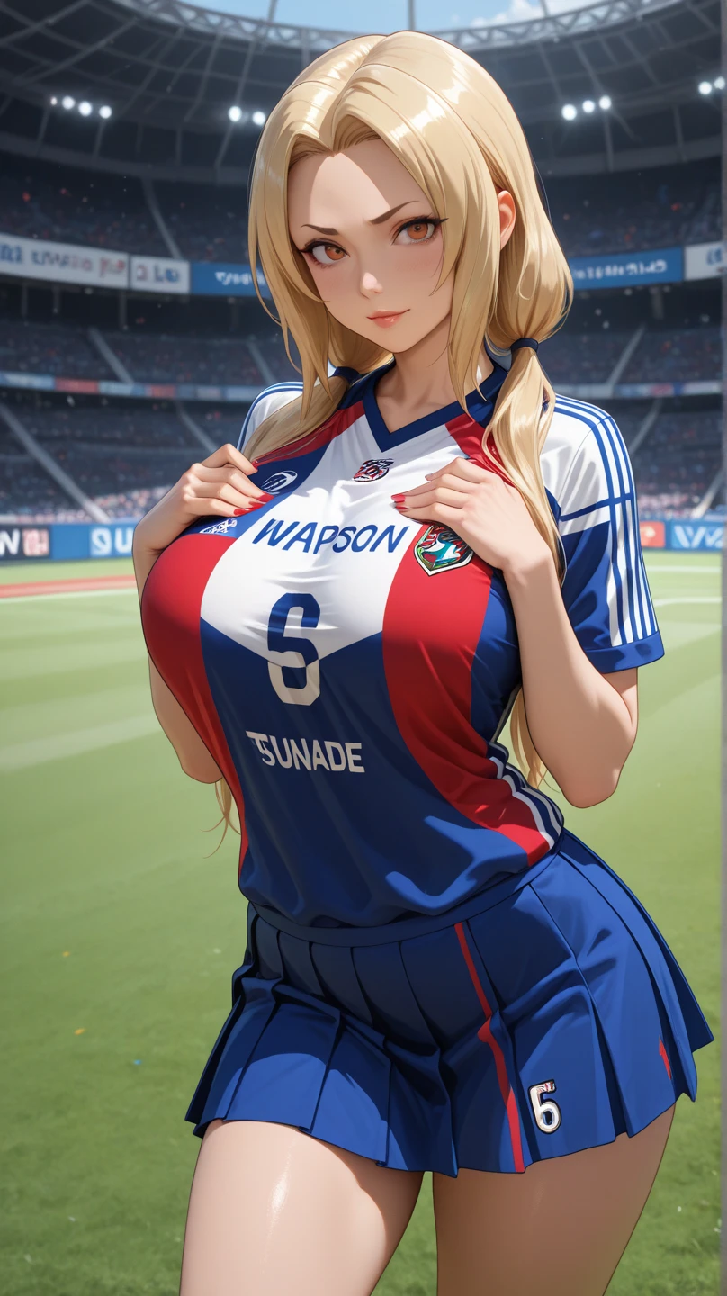 Female soccer player with big breasts like soccer balls
