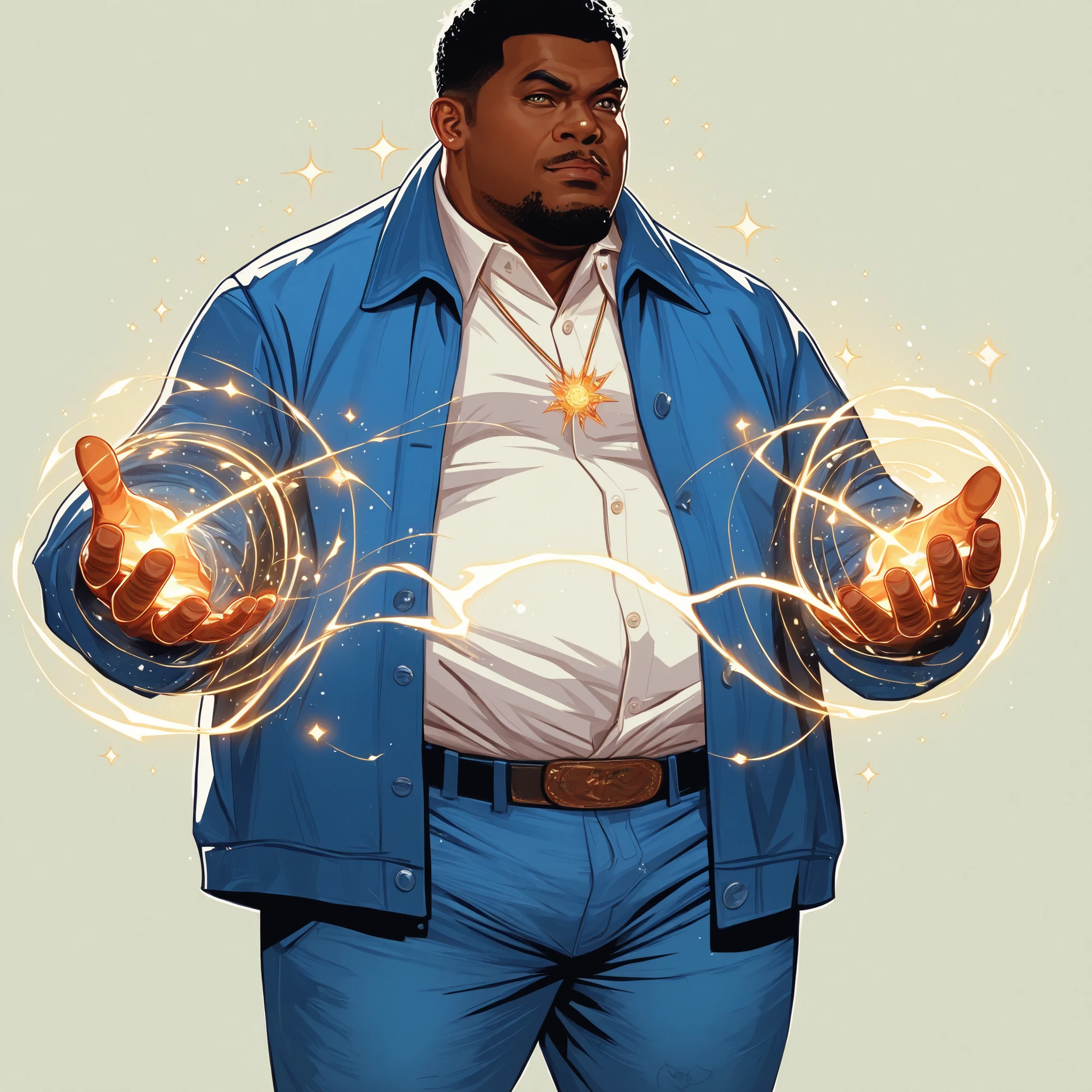 a close up of a man holding two glowing hands, from kehinde wiley, martin ansin artwork portrait, kehinde wiley, epic full color illustration, crackling black lightning, martin ansin, in style of marvel, fantastic artwork, in style of marvel comics, balrog, stunning artwork, as the protagonist of gta 5, huell babineaux