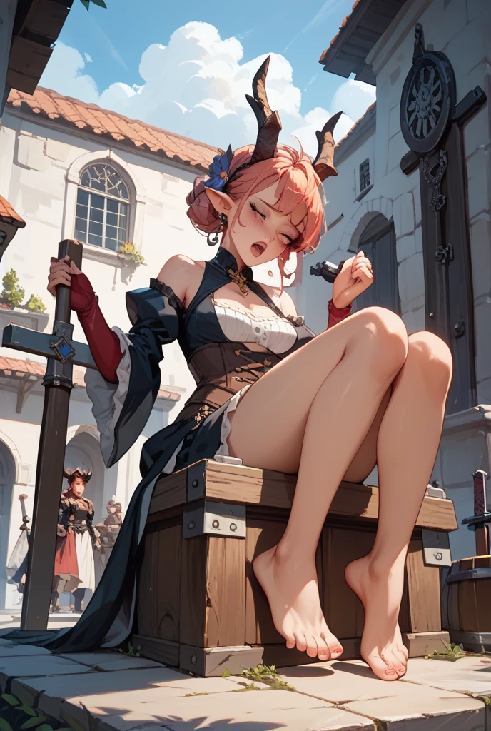  ((best quality)), ((masterpiece)), (detailed), 1girl, off-shoulder baggy sweater,clothes too big, exposing,(little chest),(big forhead:1.2),(beautiful big eyes:1.3),extremely detailed cute anime face, (((flat chest))),((((long twin braids,tight braids,long braid,braided hair,long hime cut,colored inner hair)))),intricate eyes,beautiful detailed eyes,symmetrical eyes,(((detailed face))),beautiful detailed lips,(nsfw)), ((downblouse, upskirt)),(baggy, sagging clothes, upskirt, downblouse), dynamic pose,looking at viewer, (((embarrassed))),(horrified expression),(crying),highres,(best quality),(ultra detailed,extremely detailed),perfect face details, ((masterpiece:1.4, best quality))+, (ultra detailed)+, long twintails, cute girl,blue clothes, (flat chest:1.3), NSFW, small breasts, prominent collarbones, skinny arms, flat stomach, visible hip bones, long hair, red hair, white hair, blonde hair, dark hair, ponytail, thick ponytail, heavy ponytail, small breasts, NSFW, perfect face, NSFW Fluttering lace flared dress with frilly petticoats, pleated petticoats, ta dress, petticoats gothic lolicomplex lace boots, side-lighting, gothic lolita aetic, NSFW, beautiful small breasts, small breasts